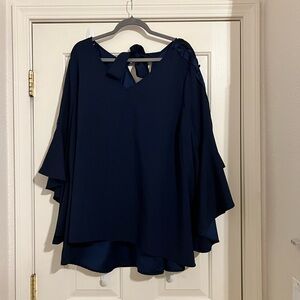 Lane Bryant Navy Blue Blouse with Ruffle Sleeves